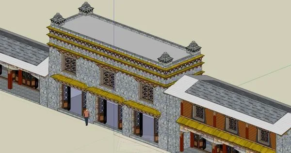Sketchup Business Model | Multi story Tibetan traditional street shops, commercial, classical style