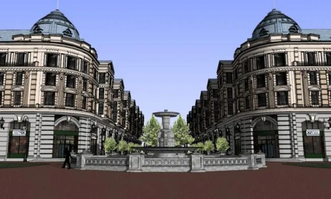 Sketchup Business Model | Multi story Pedestrian Street Commercial Street, European Classical Style