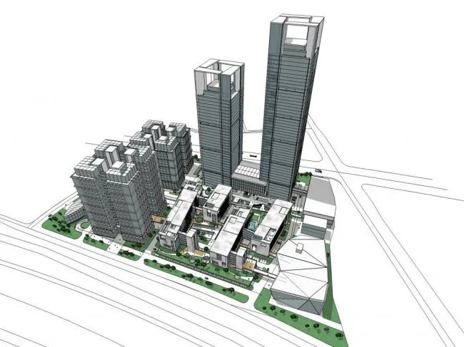 Sketchup Complex Model | Super high-rise commercial complex, modern style, office hotel