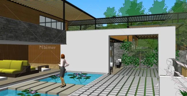 Sketchup Business Model | Multi story flat roof mountain club, modern style