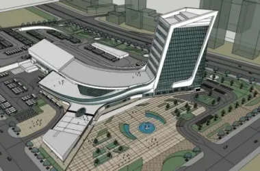 SketchUp Design for Station Road and Bridge: Modern Multi-Story Mixed-Use Complex with Hotel, Offices, and Transportation Hub-BIM WORLD