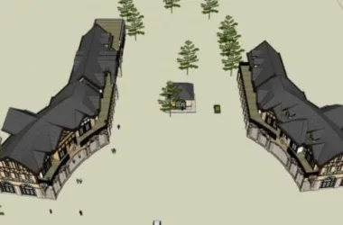 SketchUp Business Model: Classical-Style Commercial Entrance Building-BIM WORLD