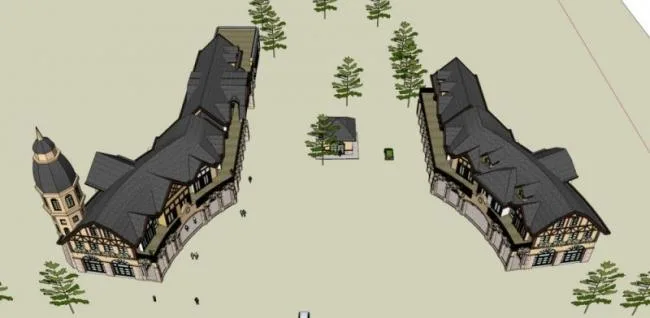 SketchUp Business Model: Classical-Style Commercial Entrance Building