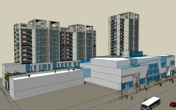 Sketchup Residential Model | High rise residential, ground floor commercial, modern style