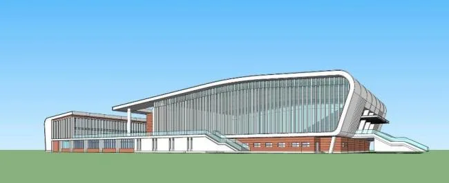 Modern Multi-Story Sports Arena Model in SketchUp