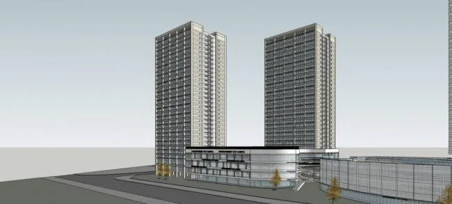 Sketchup Complex Model | High rise commercial complex, modern style, hotel office, commercial podium