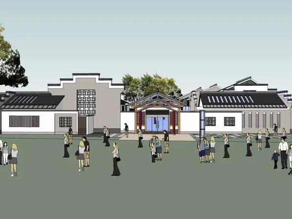 Multi-Story Huizhou-Style Kindergarten Model | Chinese-Inspired Educational Campus Architecture in SketchUp