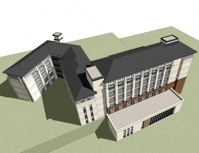 Sketchup School Model | Multi story School Teaching Building, French Style, Classical Style, Educational Architecture