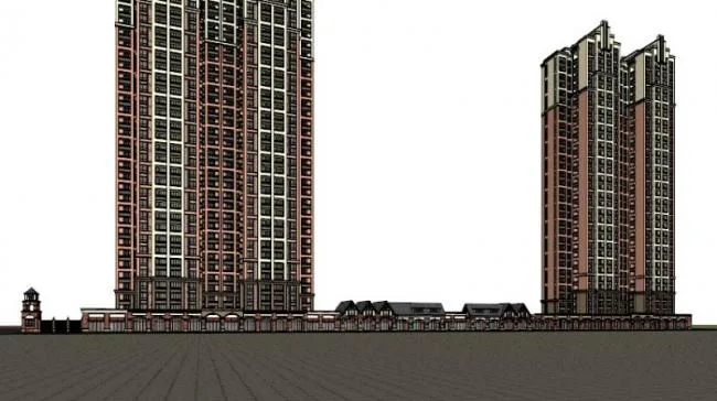 Sketchup Residential Model | High rise residential community, ground floor commercial, classical style
