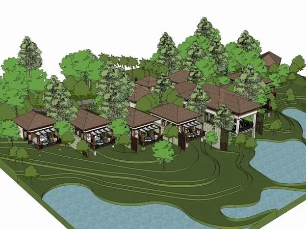 Sketchup Business Model | Multi story Leisure Business Club, Chinese Classical Style