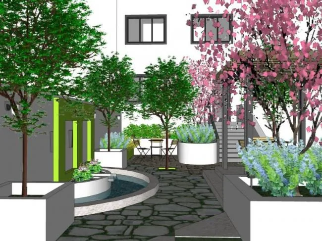 Sketchup Landscape Model | Villa Courtyard Landscape, Modern Style