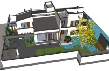 Modern Chinese-Style Single Family Villa with White Walls and Gray Tile Exterior-BIM WORLD