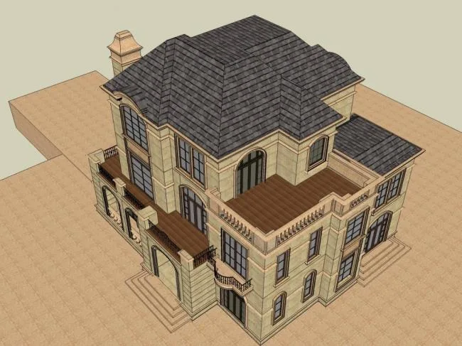 Sketchup Villa Model | Twin Villa, Classical Style