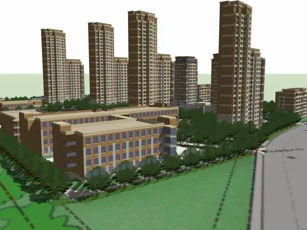Sketchup Residential Model | High rise residential building, classical style, 28+18+7 floors