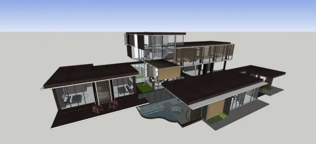 Sketchup Villa Model | Solo Villa, New Chinese Style