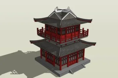 SketchUp Model of Ancient Chinese Architecture | Multi-Story Attic Design-BIM WORLD