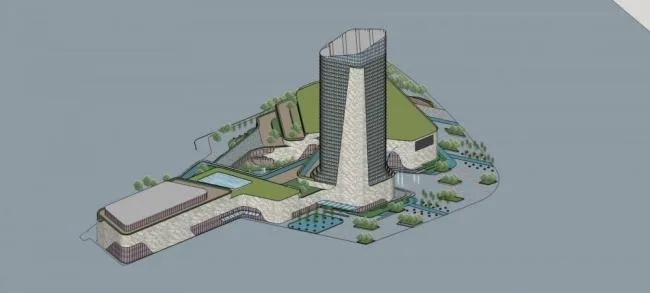 Sketchup Office Model | High rise commercial office building, modern style, hotel, shopping mall, commercial podium