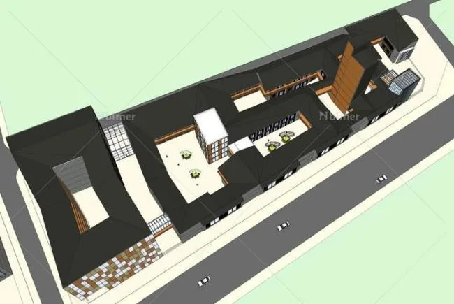 Sketchup Business Model | Multi story commercial street, antique style, street side commerce, new Chinese style