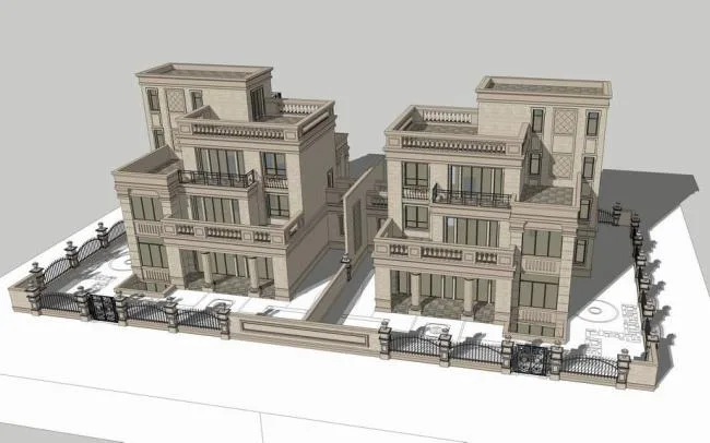 Sketchup Villa Model | Double Split Villa, Neoclassical Style, Simplified European Style Villa