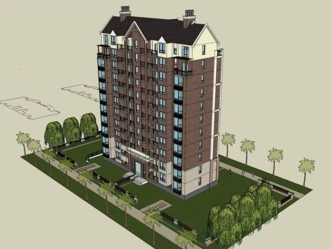 SketchUp Model of an 11-Story Classical High-Rise Residential Building
