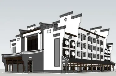 SketchUp Business Model: Multi-Story Ancient Town with Modern Chinese Style-BIM WORLD