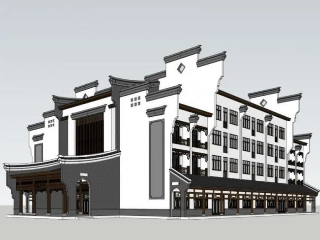 SketchUp Business Model: Multi-Story Ancient Town with Modern Chinese Style