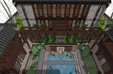 SketchUp Residential Design: Multi-Story Chinese-Style Courtyard Home-BIM WORLD