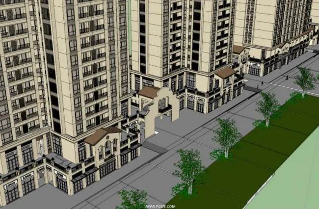 Sketchup Business Model | Multi story Commercial Street, Classical Style