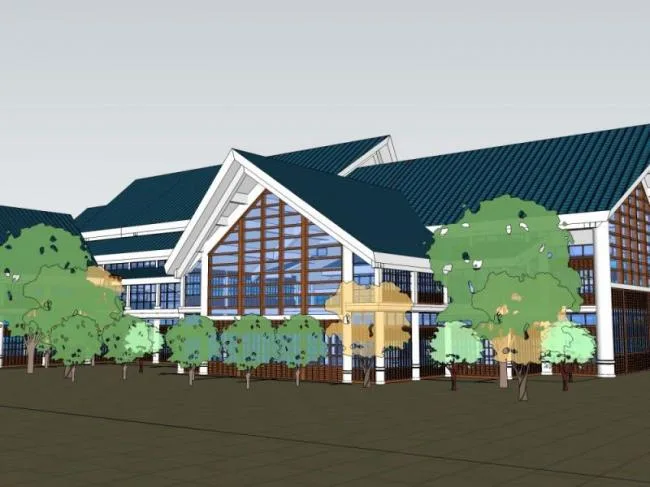 Modern Multi-Story Hotel Model in SketchUp Inspired by Chinese Design
