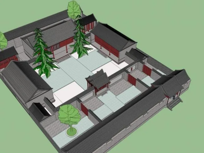 Sketchup Residential Model | Multi story Courtyard Residence, Residential Building, Chinese Style