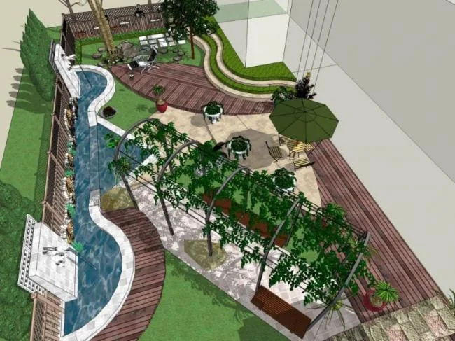 Sketchup Landscape Model | Courtyard Landscape, Garden Landscape, Courtyard Garden, Modern Style