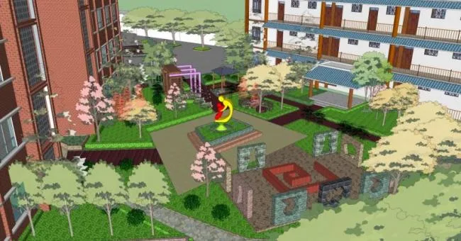 Sketchup Landscape Model | Campus Landscape, School Landscape, Modern Style
