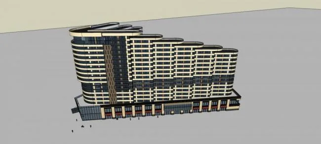 Sketchup Hotel Model | High rise hotel, office, commercial podium, modern style