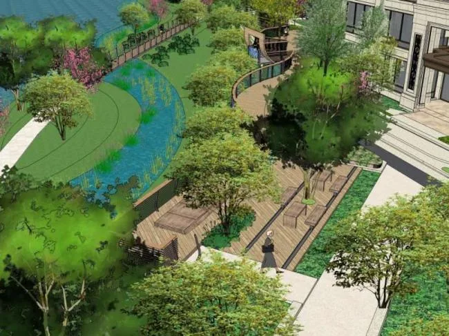 Sketchup Landscape Model | Community Landscape, Residential Landscape, Modern Style