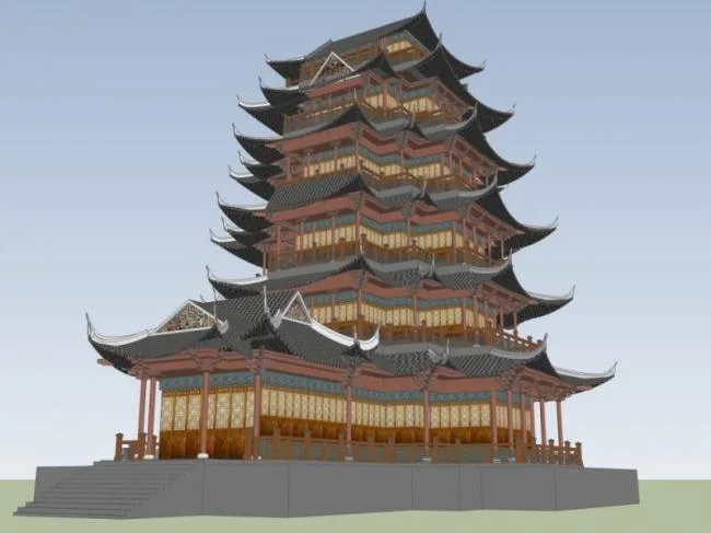 Sketchup Ancient Architecture Model | Multi story Temple Tower, Ancient Temple, Ancient Architecture, Chinese Style