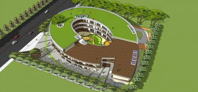 Sketchup School Model | Multi story Kindergarten, Educational Building, Modern Style, Oval