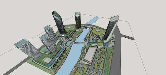 Sketchup Complex Model | Zhangcun, Qingdao, a super high-rise commercial complex, office building, modern style