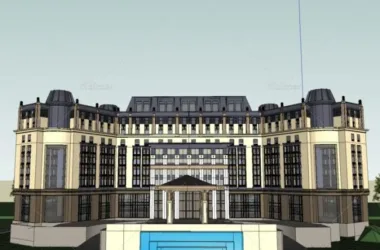 SketchUp Multi-Story Hotel Model with Sales Office and Neoclassical Clubhouse-BIM WORLD