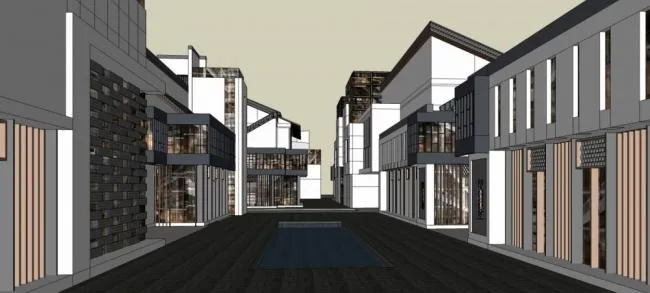 SketchUp Business Model: Multi-Story Commercial Street in Modern Chinese Style