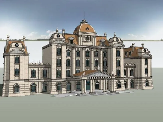 Sketchup Hotel Model | Multi story Hotel, Classical Style