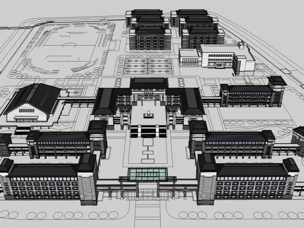 Sketchup School Model | Multi story School, Middle School, Campus Educational Architecture, Chinese Style
