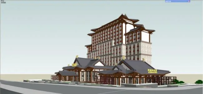 Sketchup Hotel Model | High rise Hotel, Chinese Style, Nanhu Desheng and Hotel Bidding Proposal