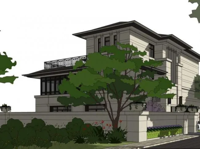Sketchup Villa Model | Single Family Villa, Classical Style
