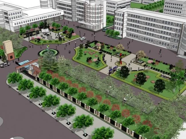 Sketchup Landscape Model | Campus Landscape, School Landscape, Modern Style