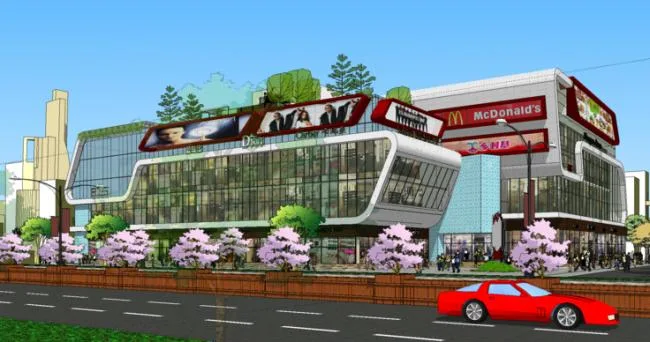 Sketchup Business Model | Multi story Commercial Street, Modern Style