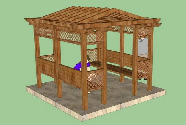 SketchUp Model: Wooden Pavilion for Leisure and Landscape Design