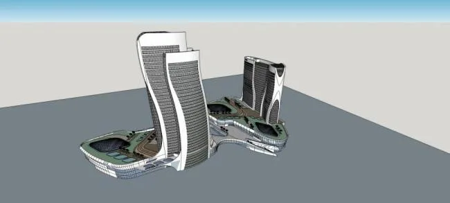 Sketchup Office Model | High rise hotel office building, ground floor commercial, modern style