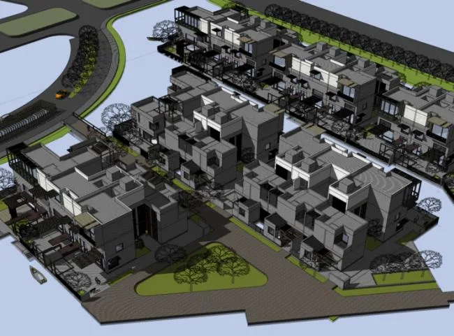 Sketchup Villa Model | Row Villa, Shenzhen Vanke Fifth Park, New Chinese Style, Huizhou Architecture