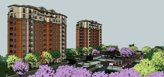 Sketchup Residential Model | High rise residential community, landscape, European style, residential building