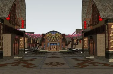 SketchUp Business Model: Low-Rise Commercial Street in Oriental Neoclassical Style-BIM WORLD